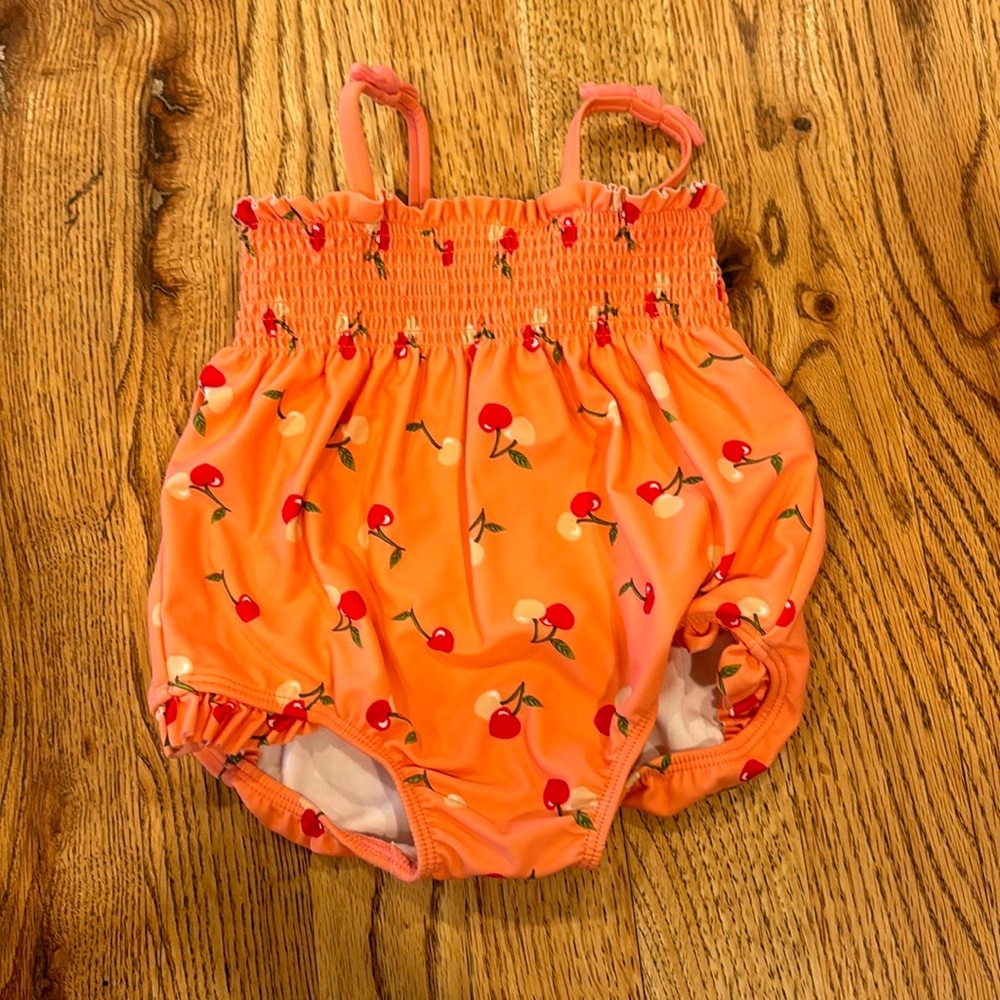 🌺Janie and Jack Orange Cherry Kids Swim One Piece